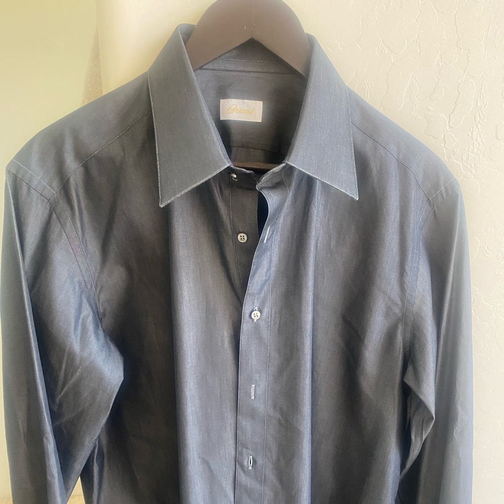 BRIONI MEN SHIRT 17/43 SLATE GREY